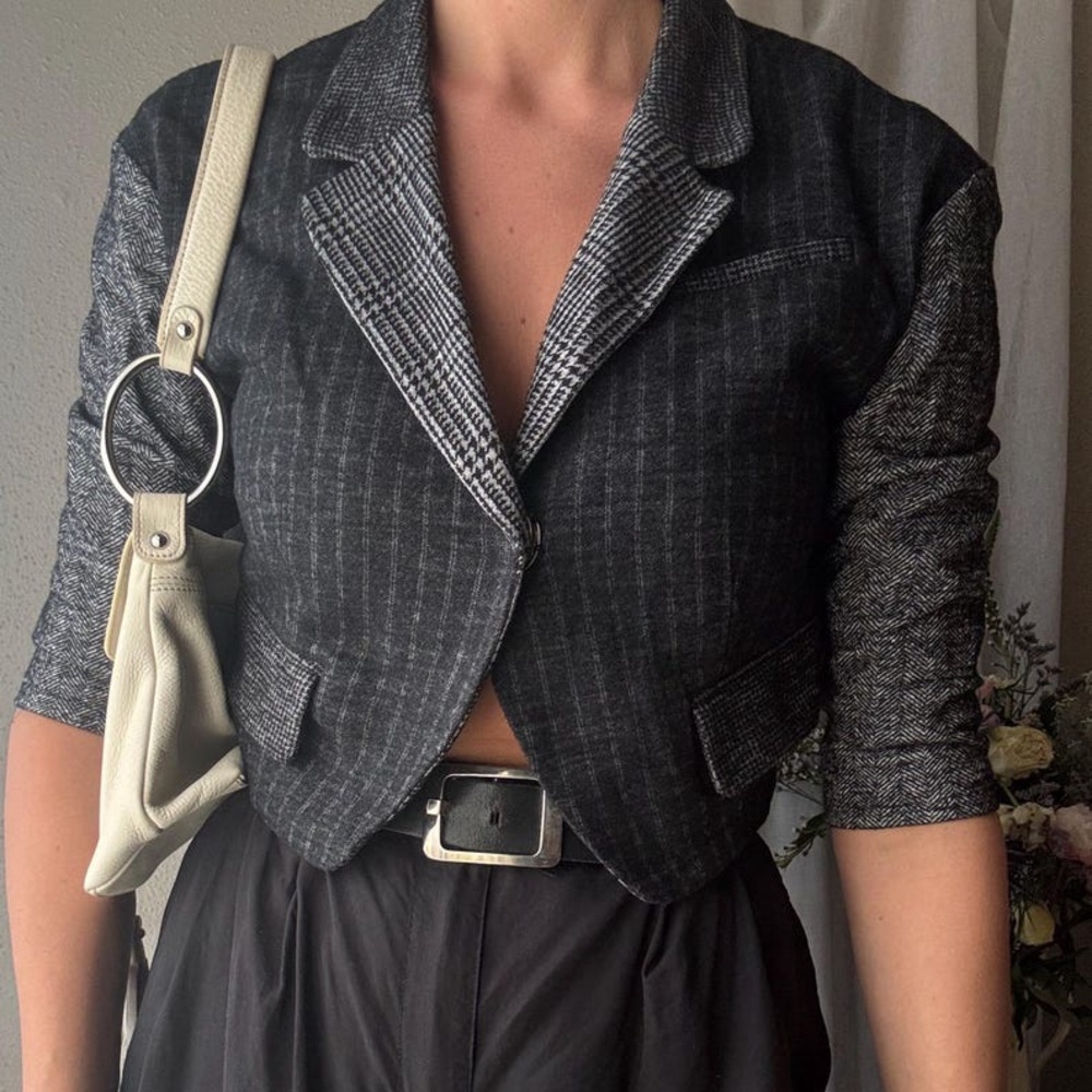 Vintage Diane Von Furstenberg Cropped Shrunken Striped Herringbone Blazer Sz‎ 6 - Picture 13 of 13